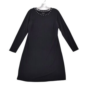 Wearever Collection J Jill Black Dress XS Pearl Neckline‎ Long Sleeve